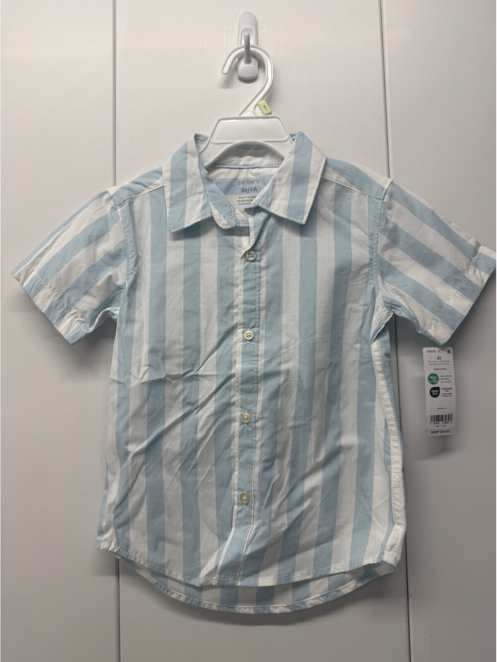 New Carter’s short sleeve shirt for boys 4T Casual Button Up Cotton Blue White